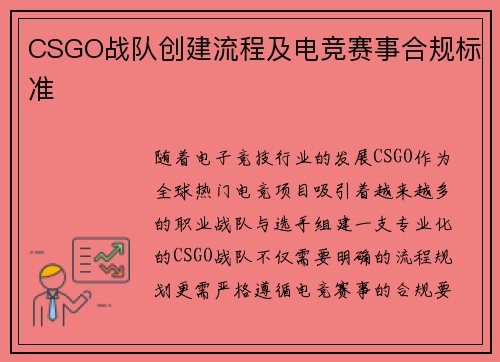 CSGO战队创建流程及电竞赛事合规标准